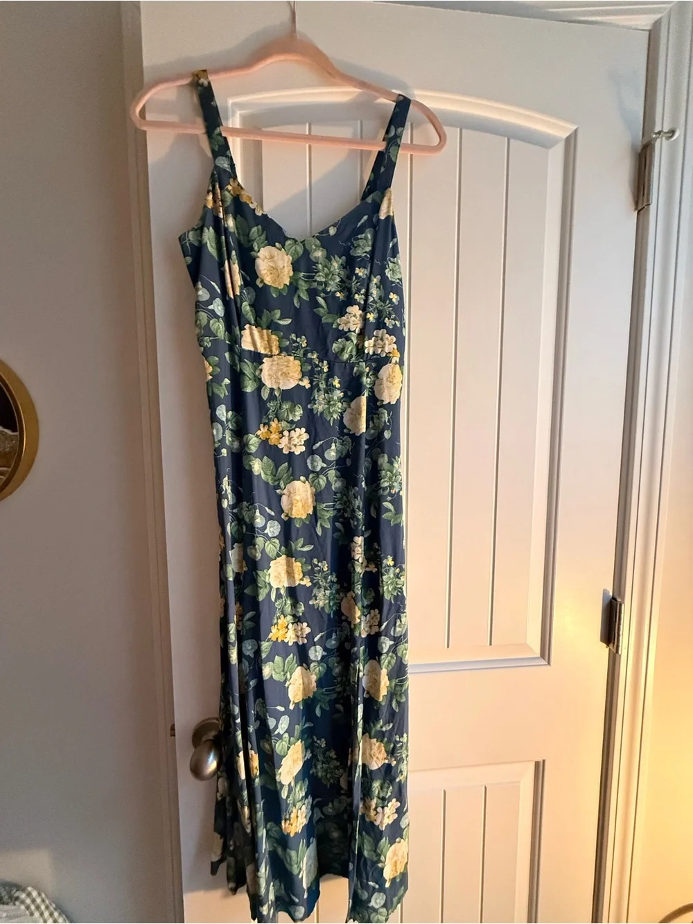 Old Navy Navy Floral Midi Slip Dress with Yellow Blooms